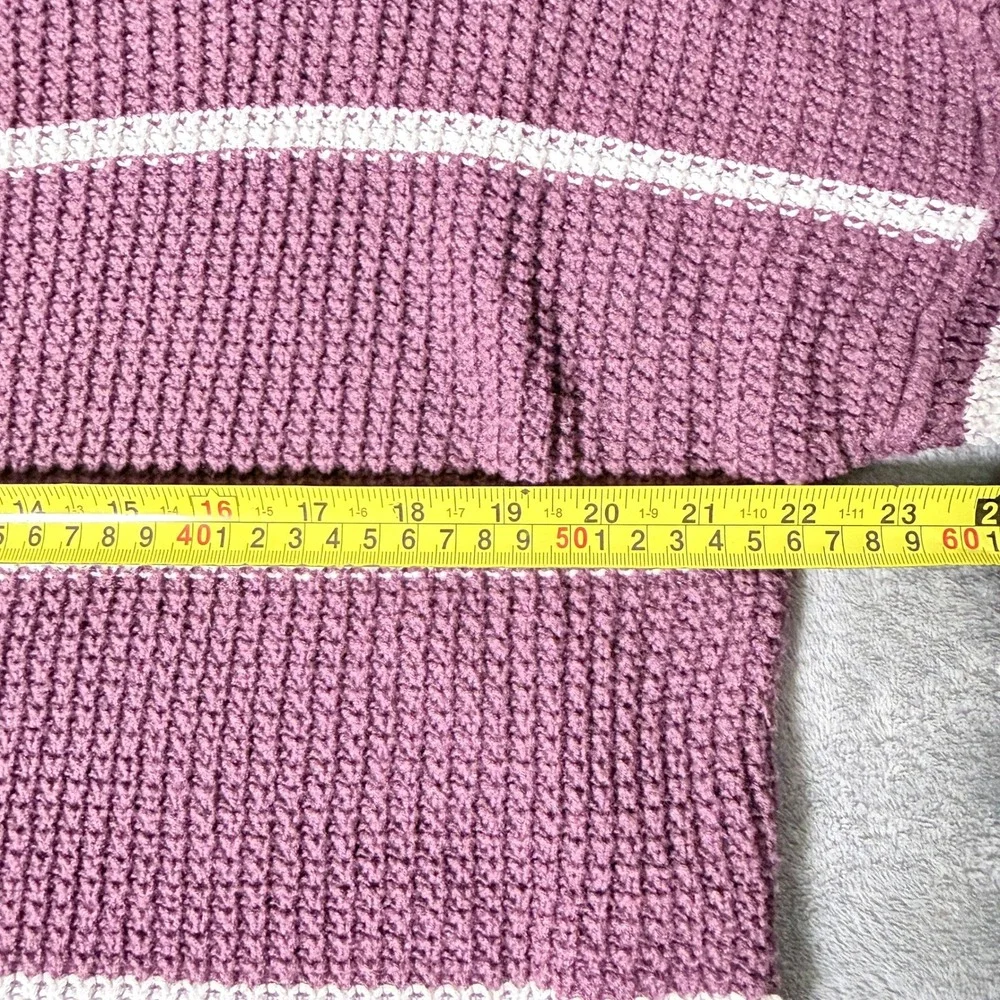 Hollister Womens Small Waffle Knit Striped Sweater Maroon White Pullover